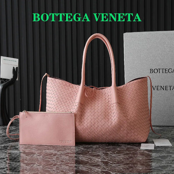 BV Pinacoteca Bag 43cm Pink Intrecciato Calfskin & Suede