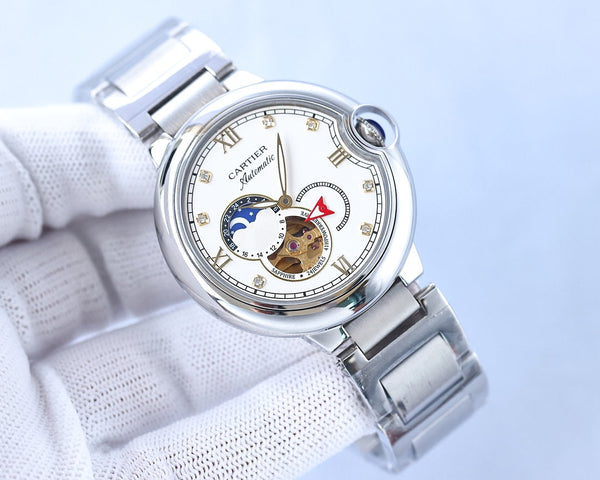 BALLON BLEU 36MM OPEN HEART PINK DIAMOND NUMERALS STEEL STRAP