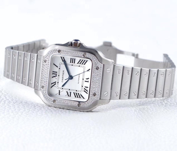 SANTOS LADY 35.1MM AUTOMATIC SILVER DIAMOND BEZEL
