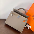 HM KELLY 28CM ETAIN EPSOM LEATHER SILVER HARDWARE