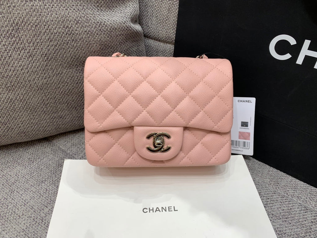 MINI SQUARE FLAP BAG 17CM PINK CAVIAR SILVER HARDWARE