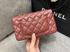 MINI RECTANGLE FLAP BAG 20CM BURGUNDY LAMBSKIN GOLD HARDWARE