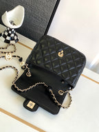MINI SQUARE FLAP BAG 17CM BLACK LAMBSKIN LIGHT GOLD HARDWARE