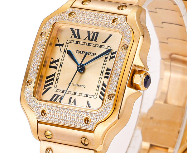 SANTOS LADY 35.1MM GOLD CASE GOLD DIAL DIAMOND BEZEL