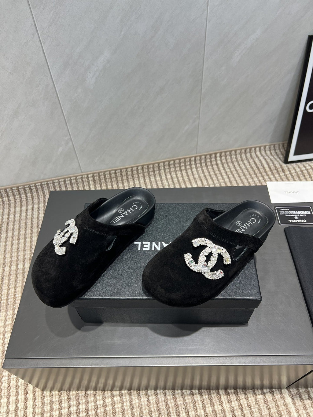 CC 25S Birkenstock Thick-Sole Loafers in Black Velvet 442540
