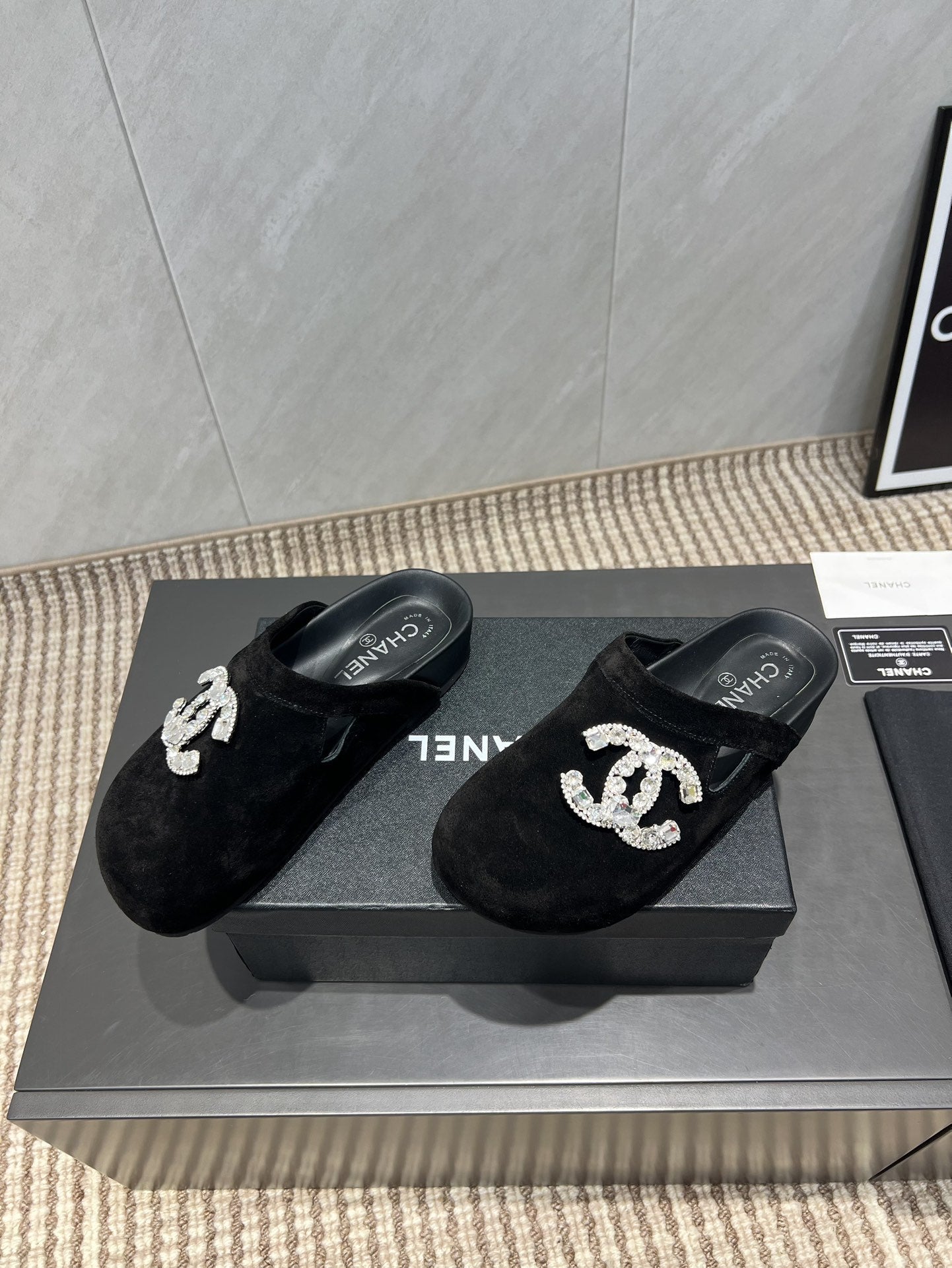 CC 25S Birkenstock Thick-Sole Loafers in Black Velvet 442540