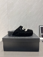 CC 25S Birkenstock Thick-Sole Loafers in Black Velvet 442540