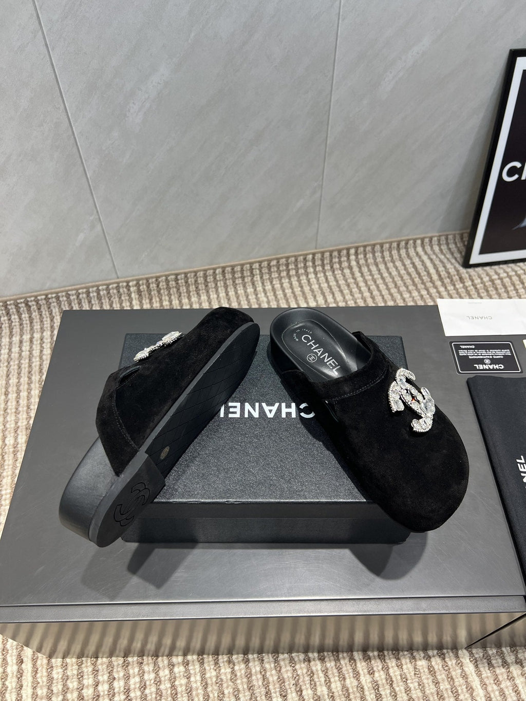 CC 25S Birkenstock Thick-Sole Loafers in Black Velvet 442540