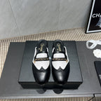 CC 25S Round Toe Chain Loafer Half Slippers in Black and White Cowhide 442536