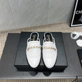 CC 25S Round Toe Chain Loafer Half Slippers in White Cowhide 442535