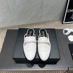 CC 25S Round Toe Chain Loafer Half Slippers in White Cowhide 442535