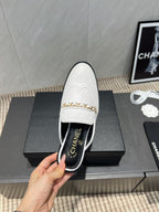 CC 25S Round Toe Chain Loafer Half Slippers in White Cowhide 442535