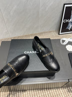 CC 25S Round Toe Chain Loafers in Black Cowhide 442531