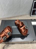 CC 25SS Flower Buckle Platform Beach Slides in Bronze High-Mercerized Sardine
