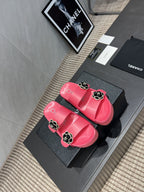 CC 25SS Flower Buckle Platform Beach Slides in Rose Pink High-Mercerized Sardine