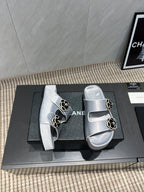 CC 25SS Flower Buckle Platform Beach Slides in Silver High-Mercerized Sardine