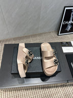 CC 25SS Flower Buckle Platform Beach Slides in Nude High-Mercerized Sardine