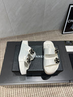 CC 25SS Flower Buckle Platform Beach Slides in White High-Mercerized Sardine