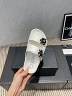 CC 25SS Flower Buckle Platform Beach Slides in White High-Mercerized Sardine