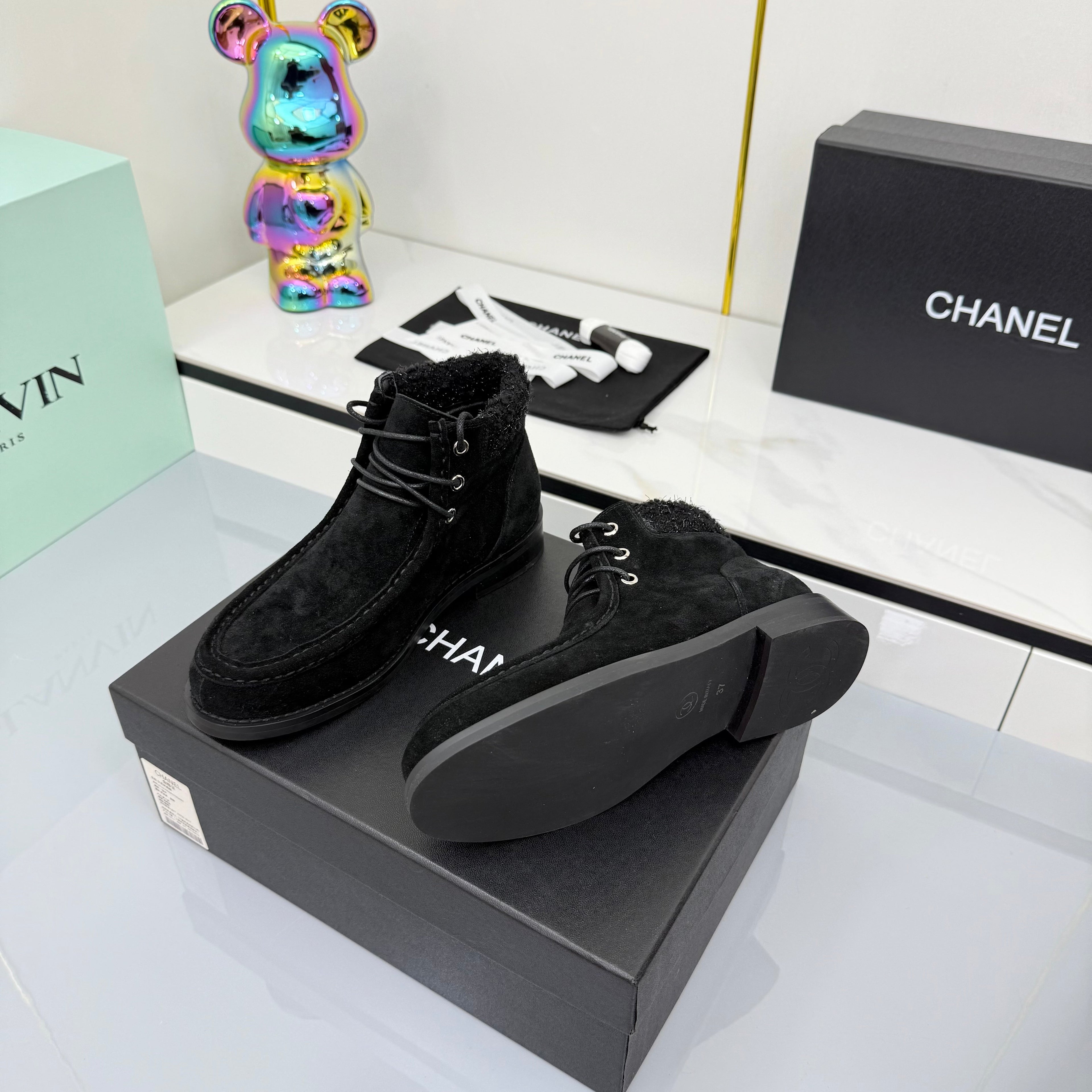 CC 25 Ankle Boots Black Suede Cowhide and Tweed 454710