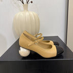 CC 25A Double C Giant Pearl Heel Mary Janes Beige Cowhide 127022