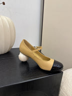 CC 25A Double C Giant Pearl Heel Mary Janes Beige Cowhide 127022