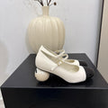 CC 25A Double C Giant Pearl Heel Mary Janes White Cowhide 127018