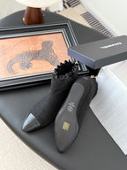 CC 25P Show-Style Platform Wedge Mary Jane Boots Black Cowhide and Tweed 458773