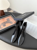 CC 25P Show-Style Platform Wedge Mary Jane Boots Black Patent Cowhide 458772