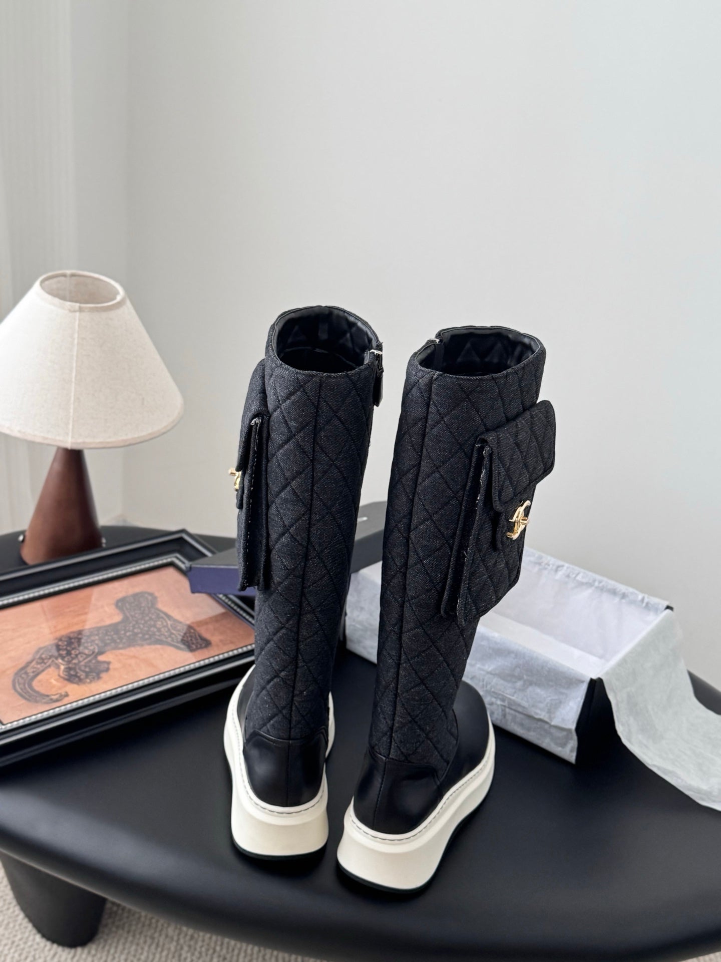 CC 25K Backpack Bucklet High Boots Black Sheepskin 458709