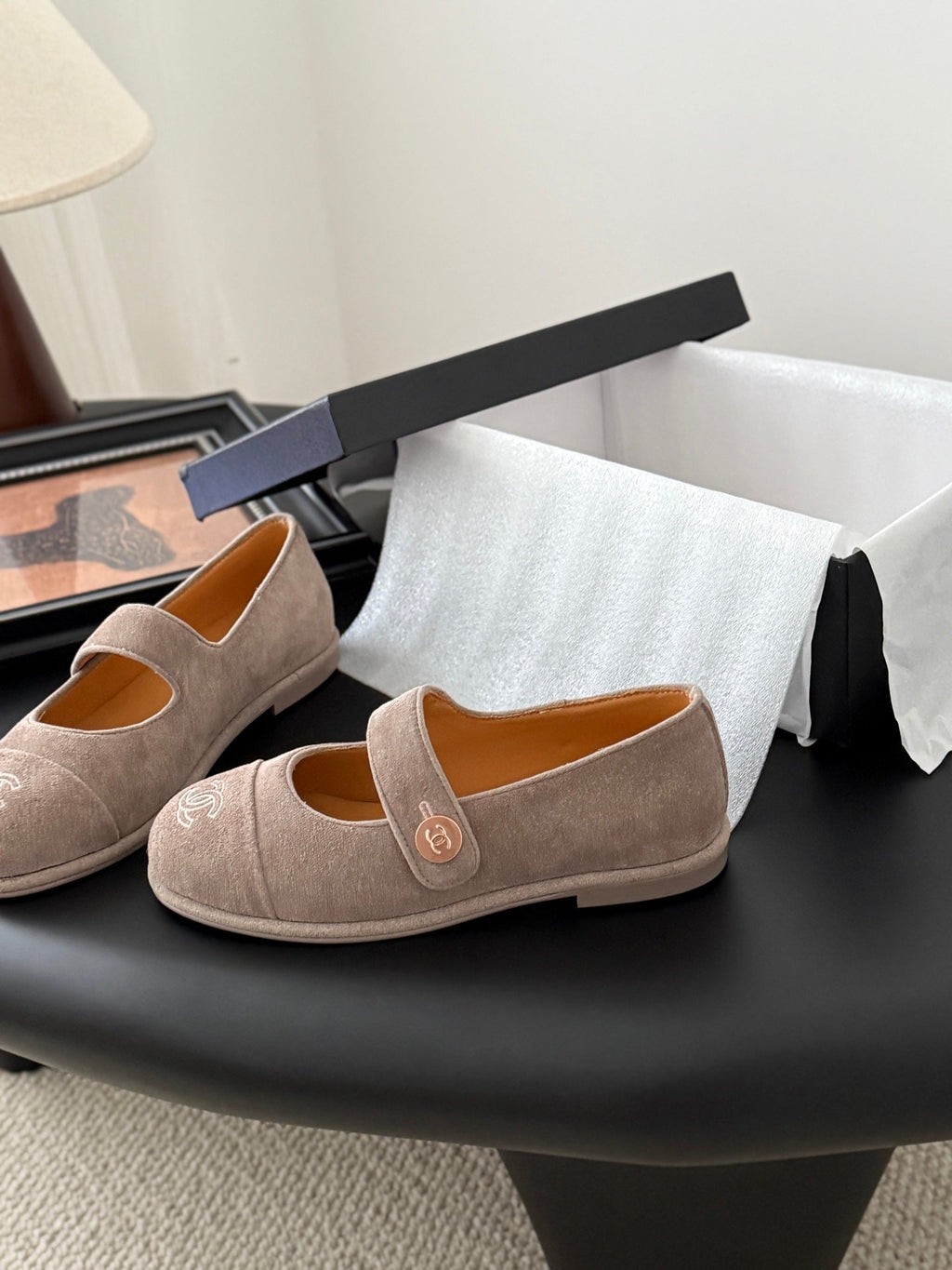 CC 25K Mary Jane Flats Pinky Beige Suede 458759