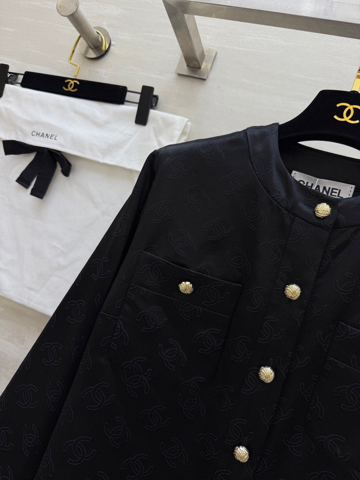 CC 25 3D Jacquard Silk Black Jacket