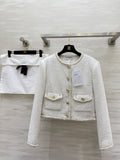 CC 25A Classic Round Neckline Short Jacket White Tweed