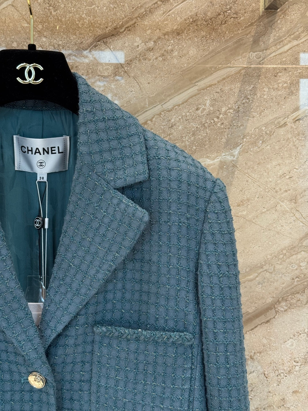 CC 25B Peacock Green Tweed Vest Jacket