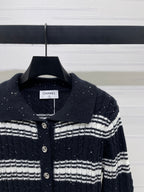 CC 25 Striped Knit Cardigan Black Wool