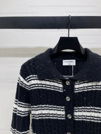 CC 25 Striped Knit Cardigan Black Wool