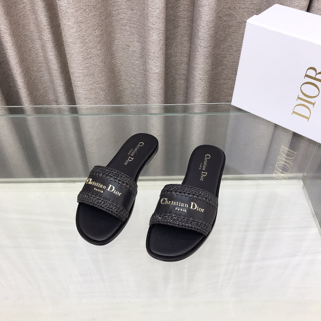 CD D-Lane Flat Colorblock Espadrilles Black Raffia and Calfskin