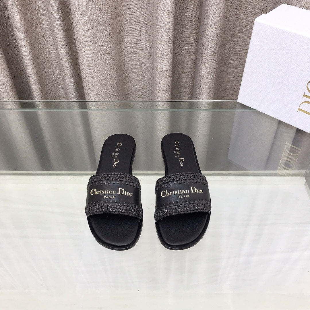CD D-Lane Flat Colorblock Espadrilles Black Raffia and Calfskin