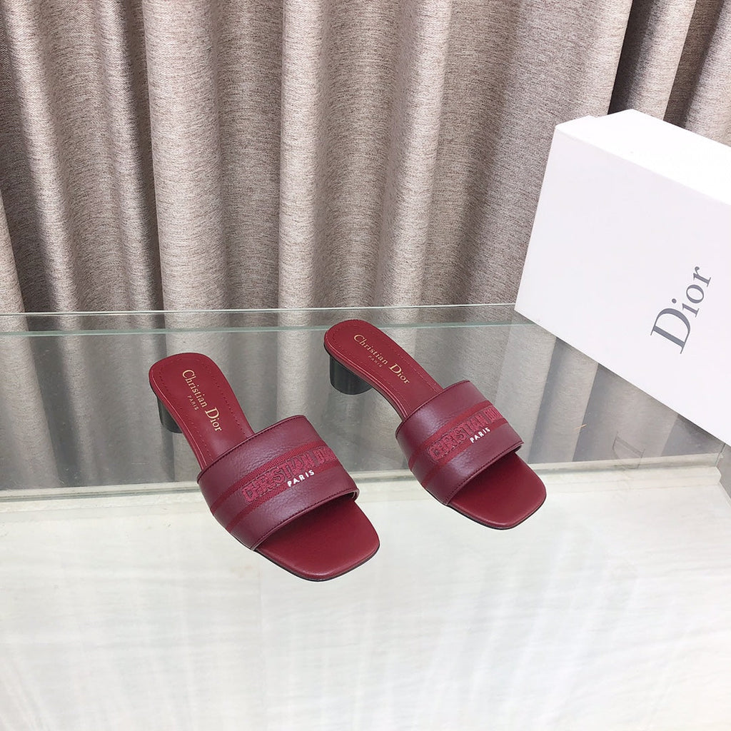 CD DWAY flip-flop colorblocked logo embroidery burgundy 45mm cowhide