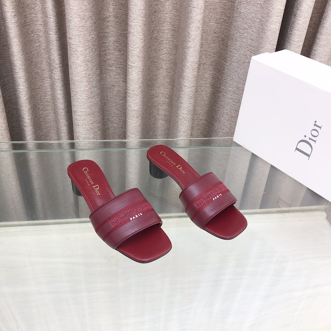 CD DWAY flip-flop colorblocked logo embroidery burgundy 45mm cowhide