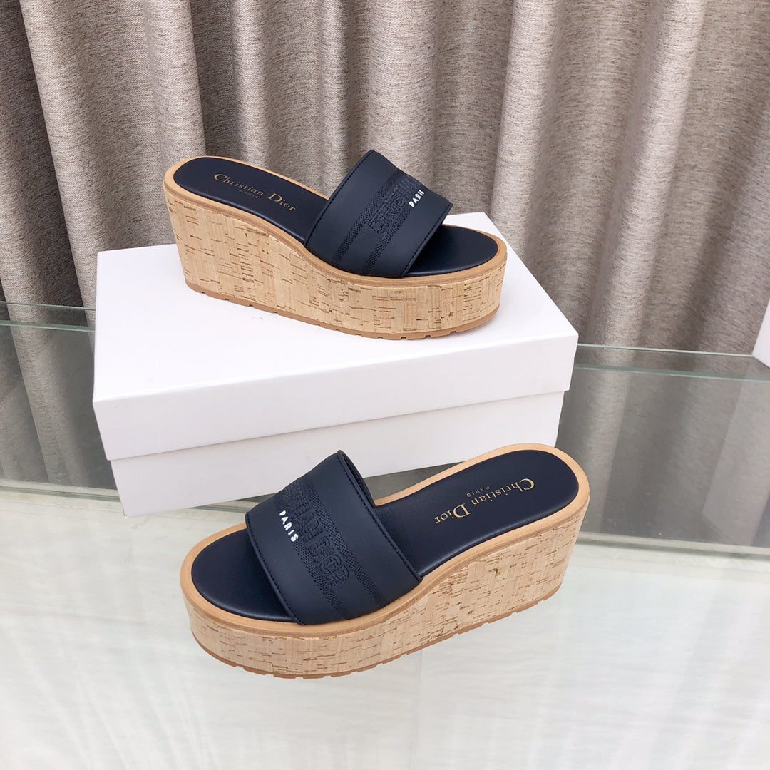 CD Dway Jelly-Colored Platform Heel 100mm Sandals Navy Blue Calskin