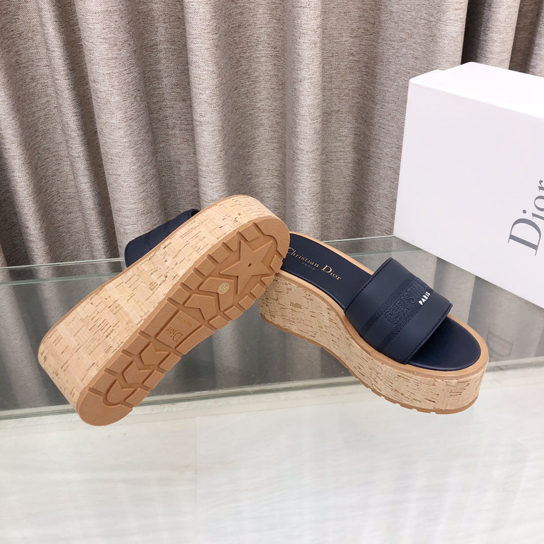 CD Dway Jelly-Colored Platform Heel 100mm Sandals Navy Blue Calskin