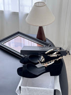 CC 25B Mary Janes 55mm High Heel Pearl Strap Black Suede