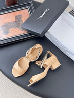 CC 25B Mary Janes 55mm High Heel Pearl Strap Beige Sheepskin