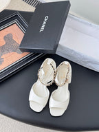 CC 25B Mary Janes 55mm High Heel Pearl Strap White Sheepskin
