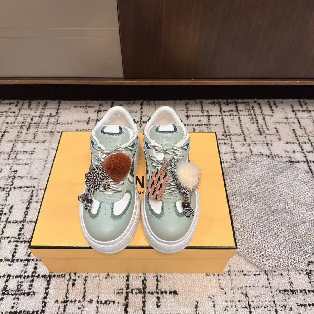 Fendi 25ss Thick-Sole Match Sneakers Mint Green Cowhide 470465