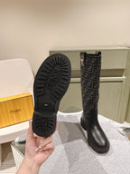 Fendi Long Boots F Pattern Black Cowhide 463749