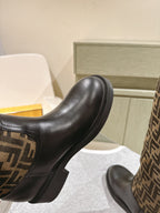 Fendi Long Boots F Pattern Black and Brown Cowhide 463748