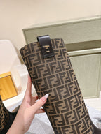 Fendi Long Boots F Pattern Black and Brown Cowhide 463748