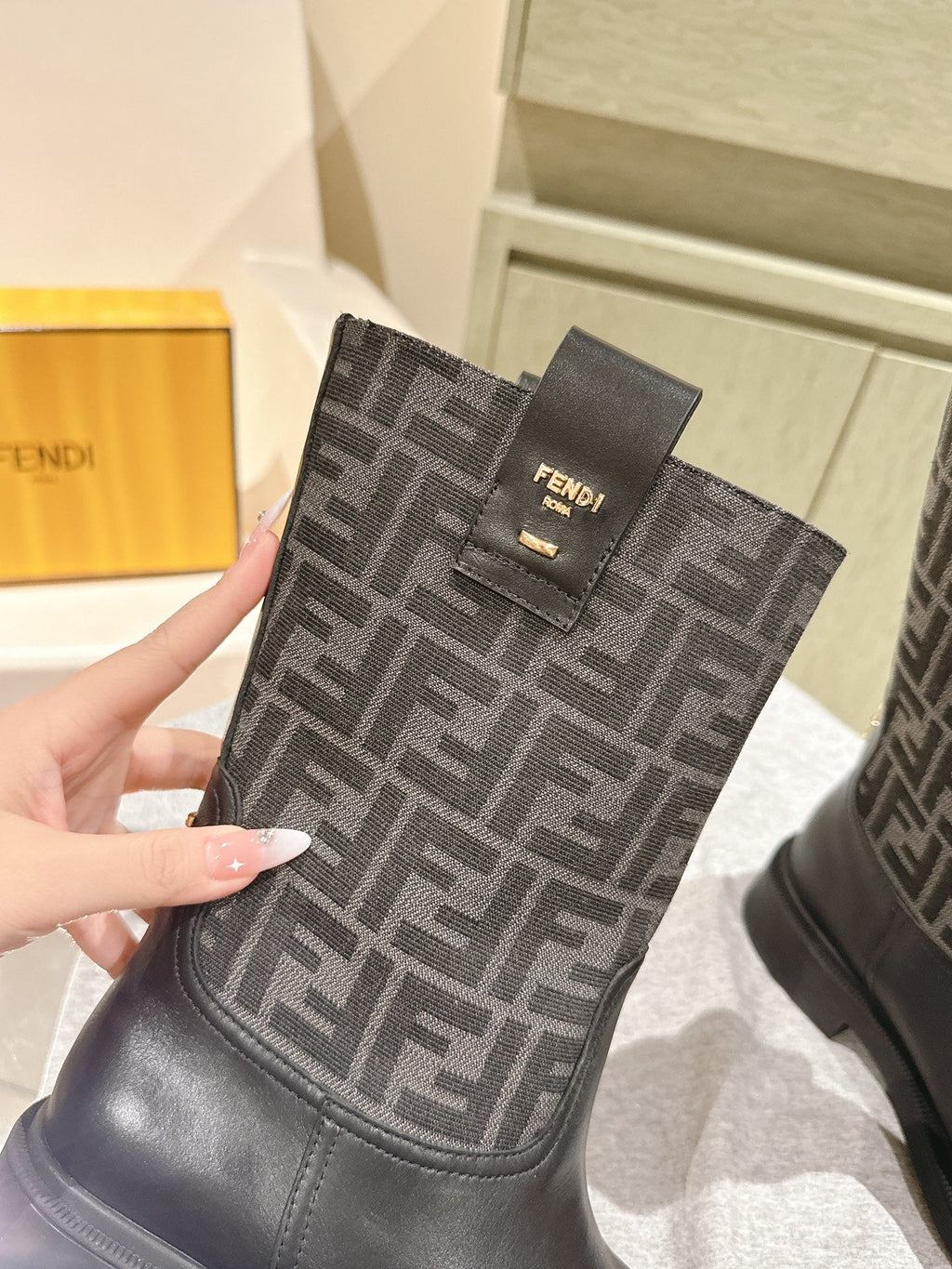 Fendi Ankle Boots F Pattern Black Cowhide 463744